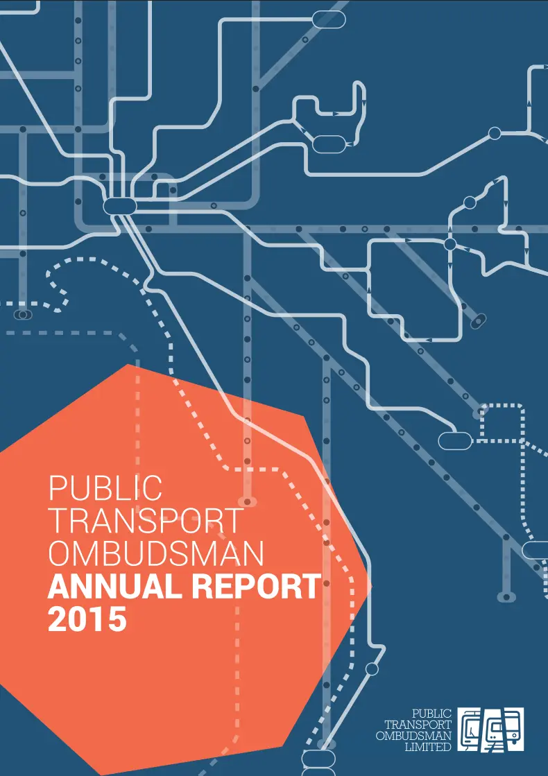 Cover of the Public Transport Ombudsman Annual Report 2015 with a stylised public transport network map on a blue background.